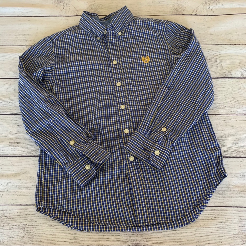 Boys Chaps Navy and Yellow Button Down Shirt Size 10/12